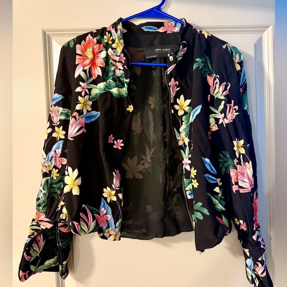 Zara Multicolor Floral Bomber Jacket
